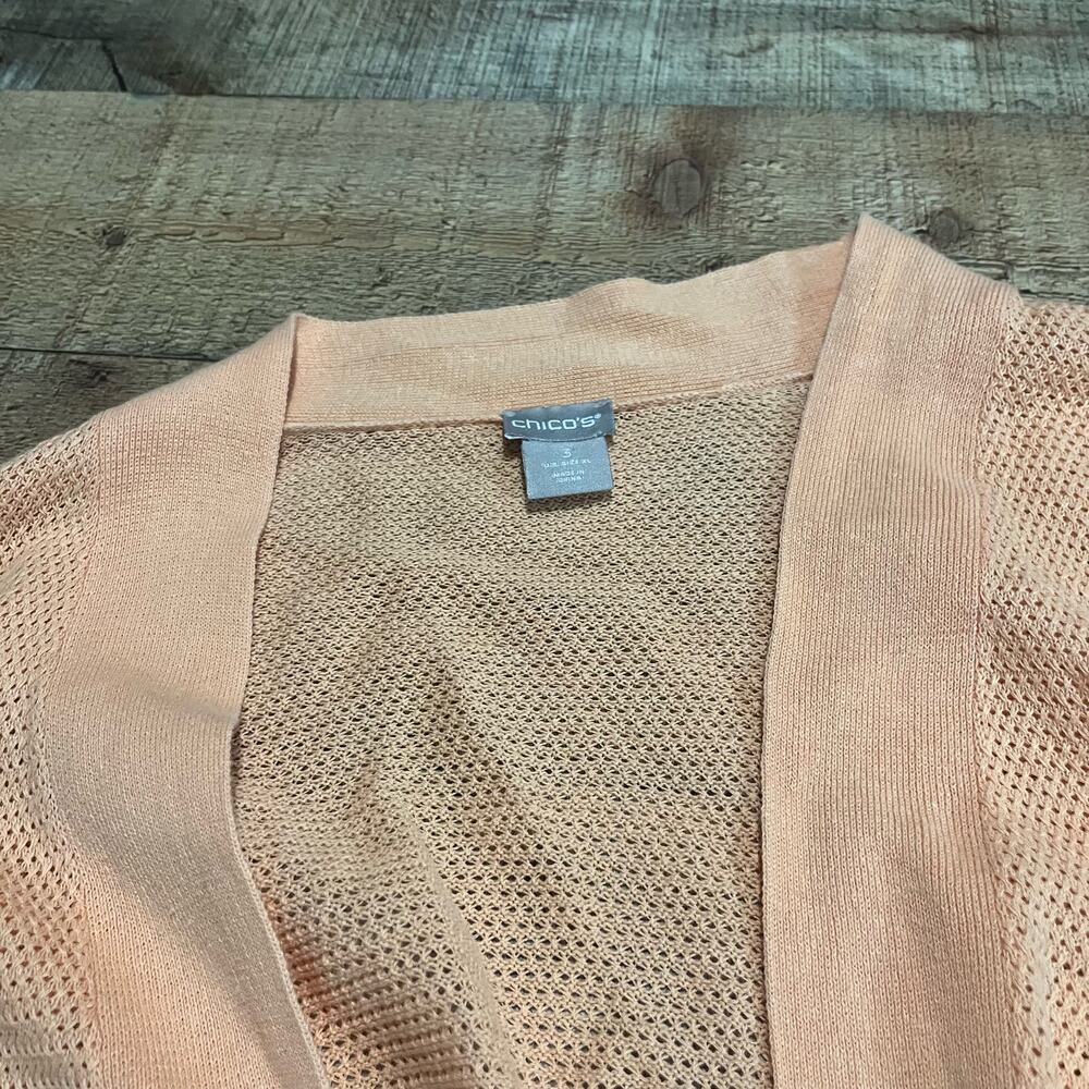 Chico's Women's Beachy Orange Cotton Linen Blend Open Knit Cardigan Sz 3 Sz XL - Picture 4 of 5